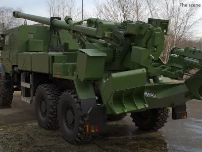  CAESAR Mobile Howitzer System On Wheeled Chassis Green Rigged for Maya 