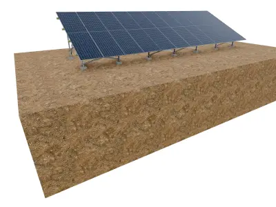 Lowpoly Ground Mounted Solar Panels-11 Rows of PV Modules Low-poly 3D model