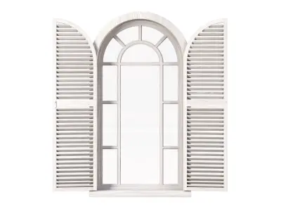 Wooden arch window with shutters V2  3D model