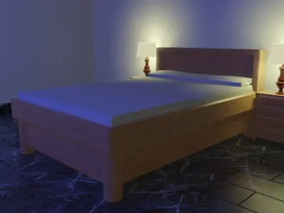 Simple Bed and Room Free low-poly 3D model