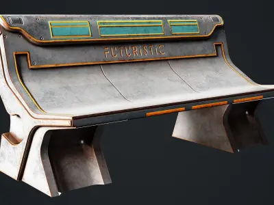 10 Sci-fi Bench Game Ready Low-poly 3D model