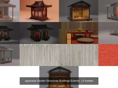Japanese Garden Structures Buildings Exterior  3D Model Pack