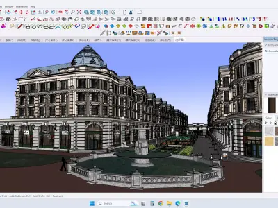 neoclassical building facade with landscape 3D model