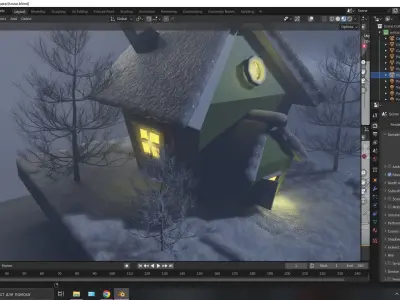Foggy winter house Low-poly 3D model
