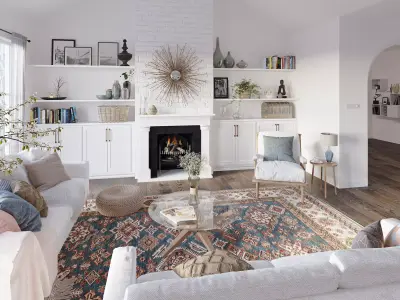 Scandinavian living room Low-poly 3D model