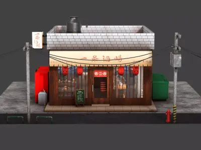 Izakaya asian style shop on side of street Low-poly 3D model