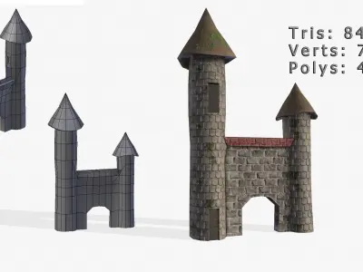 Toon buildings pack Low-poly 3D model