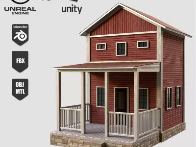 A low-poly 3D model of a home house Low-poly 3D model