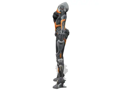 Female Full Body Sci-Fi Orange Black Bodysuit Low-poly 3D model