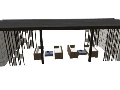 minimalist sitting under pavilion pargola 3D model