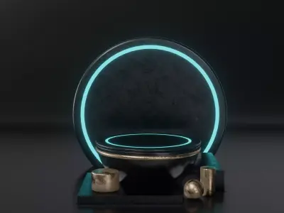 Sci fi dark Gold Pedestal Podium Space Low-poly 3D model