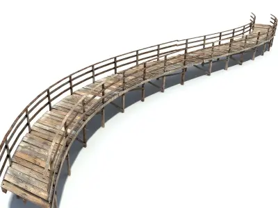 Footbridge Low Poly curved wooden bridge Low-poly 3D model