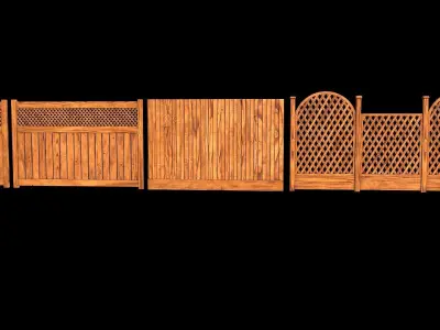 Wooden Fence set PBR 01 Low-poly 3D model