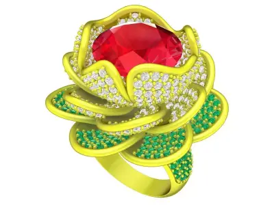 Luxury Floral Ruby Diamond Ring Jewelry Model 6515 3D print model