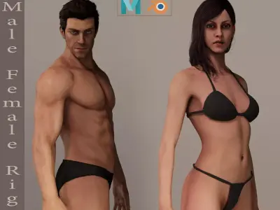 Male Female Base complete Rig Low-poly 3D model