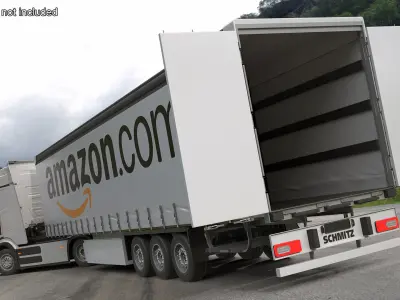 Electric Truck with Amazon Trailer Rigged for Cinema 4D 3D model
