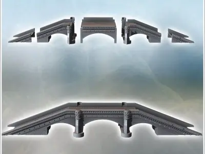 Modern bridge with brick cladding double pillars and access slop 3D print model