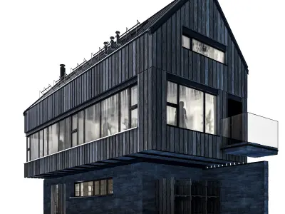 Modern house 07 at night 3D model