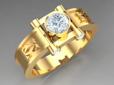 Light Gold Diamond Men Ring 2MR010 3D model