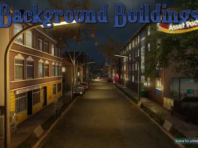 Low-Poly Background Buildings Pack Low-poly 3D model