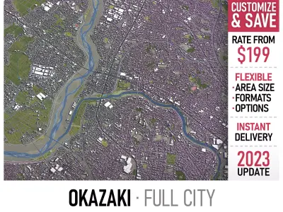 Okazaki - 3D City Model Low-poly 3D model