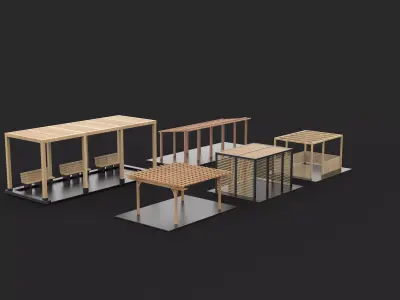 Wooden pergola set  3D model