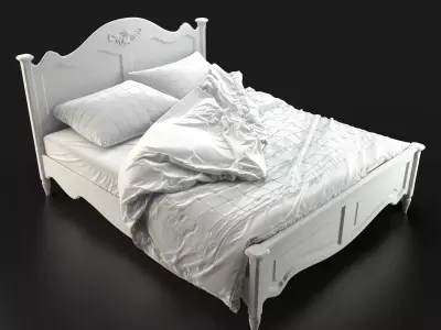 Antique-Style Bed with Realistic Bedding 3D model