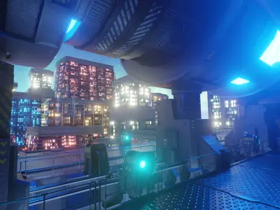 Nighttime Cyberpunk Industrial City Low-poly 3D model