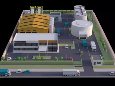 Low Poly Recycling Plant   Waste Management Facility 3D Model Low-poly 3D model