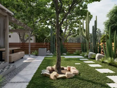 3D Exterior Scene 3D model design garden and landscape 3D 3D model