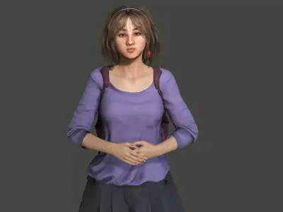 AAA REALISTIC FEMALE 3D CHARACTER BLONDE TEENAGE STUDENT Low-poly 3D model