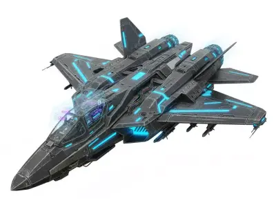 Neon Battle Worn Fighter 3D Model Elite Scifi Interceptor Low-poly 3D model