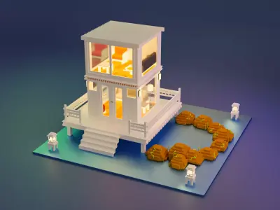 Small white courtyard building Free 3D model