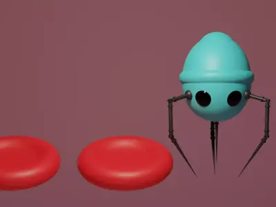 Nanobot and Red Blood Cells Low-poly 3D model