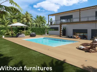Exterior Scene Modern Villa With Pool Without Furnitures 3D model