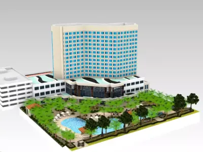 Hotel with Swimming Pool Exterior 3D model