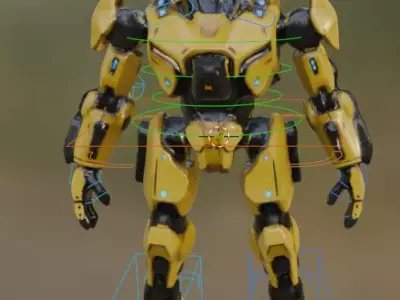 Sci Fi Combat Robot Fully Rigged and 9 Pro Animations Game Ready Low-poly 3D model
