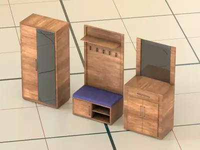 Hallway 3D model PBR wooden cabinet 3D model