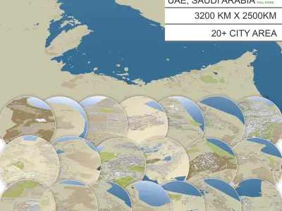 UAE - Saudi Arabia - Kuwait - Oman - Gulf Cooperation Council Low-poly 3D model