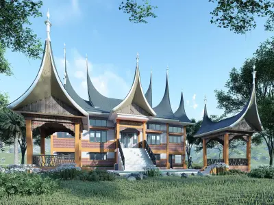 Indonesian culture rumah gadang minangkabau 3D model
