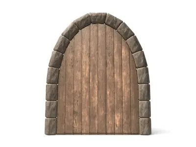 Medieval Wooden Door Stone Arch Low-poly 3D model