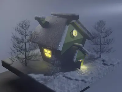 Foggy winter house Low-poly 3D model