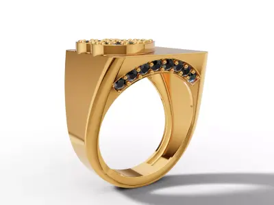 Gold Heart Gemstone Halo Ring CAD 3D print model