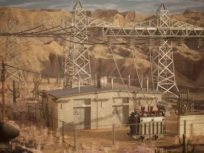 Electrical Substation 34 Assets Low-poly 3D model