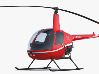  Robinson R-22 Compact Rotorcraft Red Rigged for Maya 