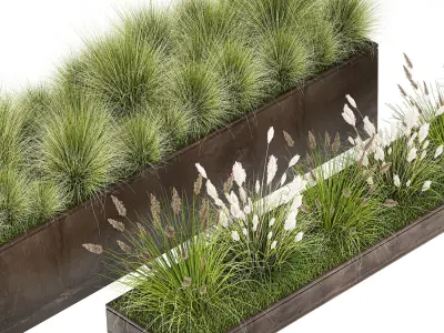 Grass and bushes in a rusty flowerbed 3D model