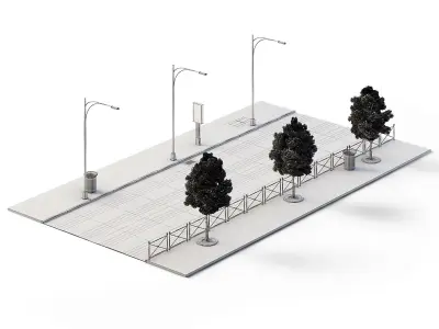 Street Set 24m x 14m Low-poly 3D model