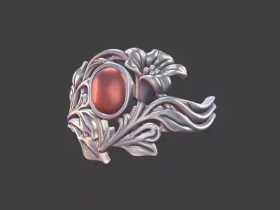  Silver Art Nouveau Cabochon Ring  3D print model