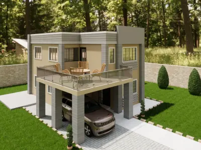 2 story modern house 3D model