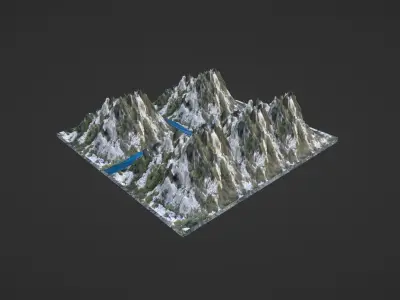 Mountain with snow Low-poly 3D model